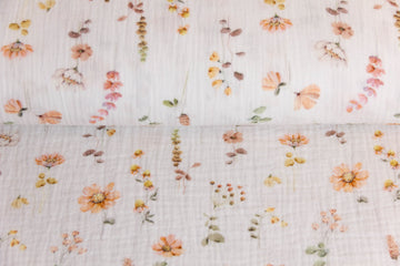 Musselin, Double Gauze, mit Blumen, wollweiß, 0,5 m